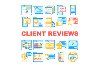 Client Review Feedback Collection Icons Set Vector