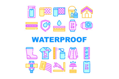 Waterproof Material Collection Icons Set Vector Illustrations