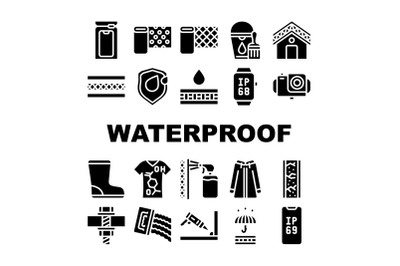 Waterproof Material Collection Icons Set Vector Illustrations