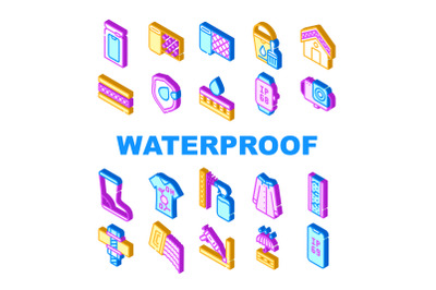 Waterproof Material Collection Icons Set Vector Illustrations