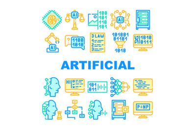 Artificial Intelligence System Icons Set isolated illustration