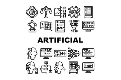 Artificial Intelligence System Icons Set isolated illustration