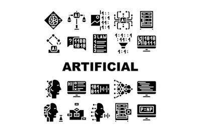 Artificial Intelligence System Icons Set isolated illustration