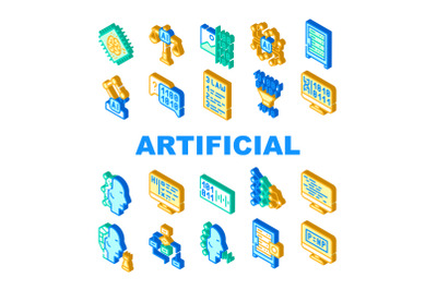 Artificial Intelligence System Icons Set isolated illustration