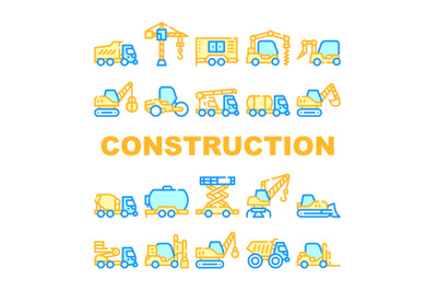 Construction Vehicle Collection Icons Set isolated illustration