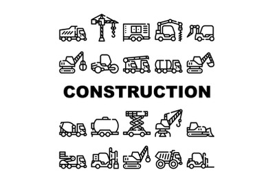 Construction Vehicle Collection Icons Set isolated illustration