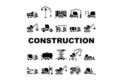 Construction Vehicle Collection Icons Set isolated illustration