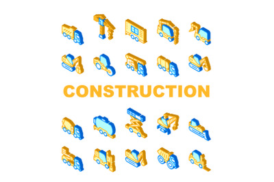 Construction Vehicle Collection Icons Set isolated illustration