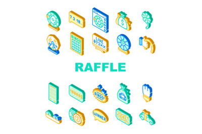 Raffle Lottery Game Collection Icons Set Vector