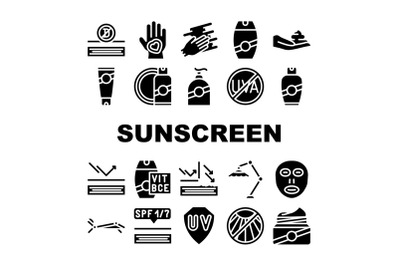 Sunscreen Protection Collection Icons Set isolated illustration