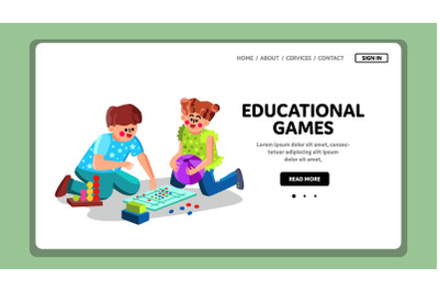 Educational Games Play Small Boy And Girl Vector