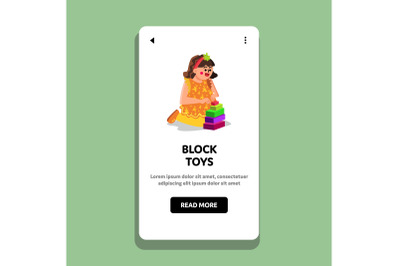 Little Girl Playing With Block Toys Game Vector