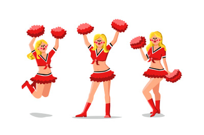 Cheerleader Girls Dancers With Pompoms Vector