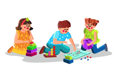 Child Care Center Children Playing Toys Vector