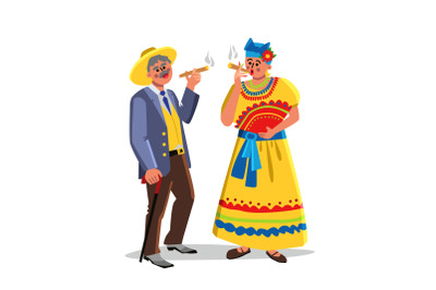 Cuban Cigar Tobacco Smoking Man And Woman Vector