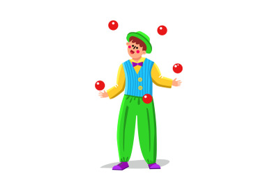 Juggler Clown Juggling Balls In Funny Suit Vector