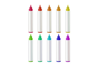 Marker Pens Stationery Accessories Set Vector