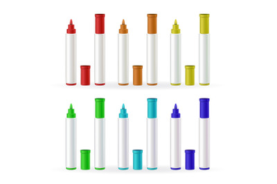 Marker Pens Stationery Different Color Set Vector