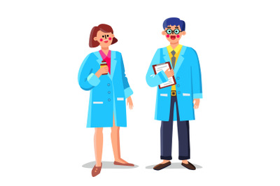 Pharmacist Laboratory Workers Man And Woman Vector