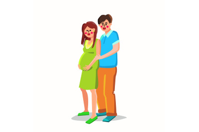 Pregnant Woman Embracing Man Happy Family Vector