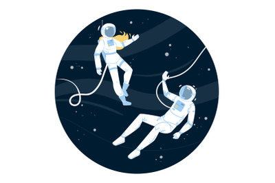 Astronauts In Spacesuit Flying Outer Space Vector