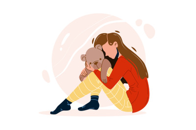 Girl With Trauma Embracing Teddy Bear Toy Vector