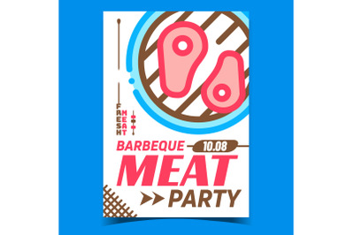 Barbeque Meat Party Advertising Banner Vector