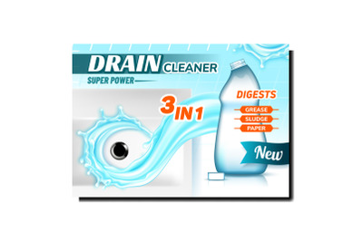 Drain Cleaner Super Power Promo Banner Vector