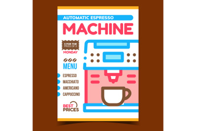 Automatic Espresso Machine Advertise Poster Vector