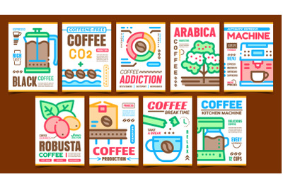 Coffee Production Advertising Posters Set Vector