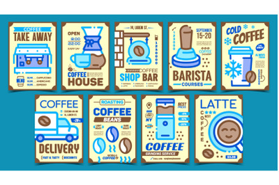 Coffee Creative Advertising Posters Set Vector