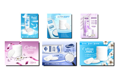 Cotton Pads Creative Promo Posters Set Vector