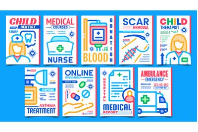 Medical Treatment Advertising Posters Set Vector