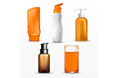 Sunscreen Cream Bottles Collection Set Vector