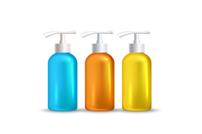 Sunblock Foamy Skincare Liquid Bottles Set Vector