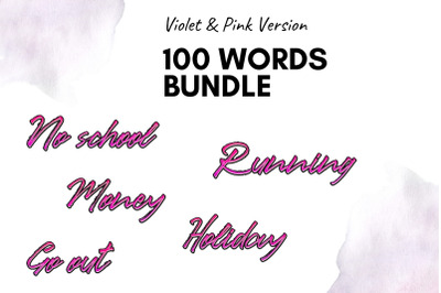 Violet &amp;amp; Pink Calligraphic Scripts Bundle Stickers Set