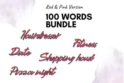 Red &amp; Pink Calligraphic Scripts Bundle Stickers Set