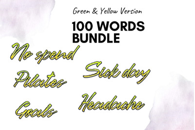 Green &amp;amp; Yellow Calligraphic Scripts Bundle Stickers Set