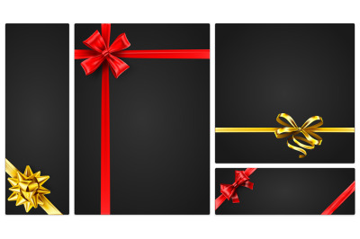 Gift voucher&2C; banner template with golden and red bows