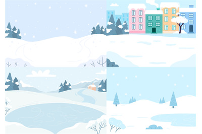 Winter landscapes colletion. Vector snow season christmas