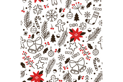 Hand drawn winter seamless pattern. Vector sketch wrapping