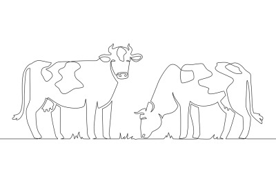 One line cows. Milk cow animal&2C; livestock and beef meat and calf farm