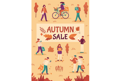 Autumn sale. People with umbrellas and shopping bags in city&2C; fall sea