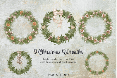 Christmas Wreath Clipart Winter Greenery Holidays New Year Cardidays N