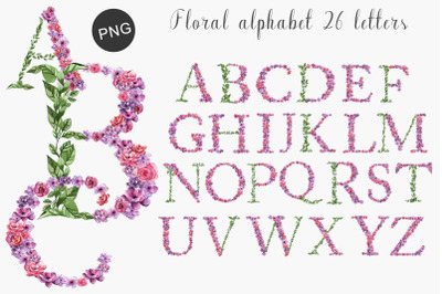 Watercolor flower alphabet PNG