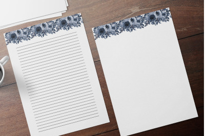 Dark Boho Border Floral Stationery, Lined and Unlined Notes
