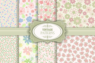 Set of 8 seamless pattern in floral