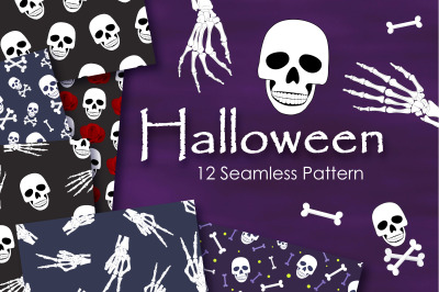 Halloween Skeleton Skull Seamless Pattern