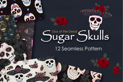 Sugar Skulls Day of the Dead Seamless Pattern