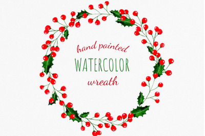 Holly berry wreath clipart. Christmas watercolor wreath PNG for making